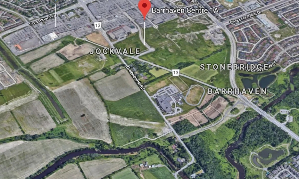 A bird's eye view of the planned site for the Barrhaven Town Centre development.