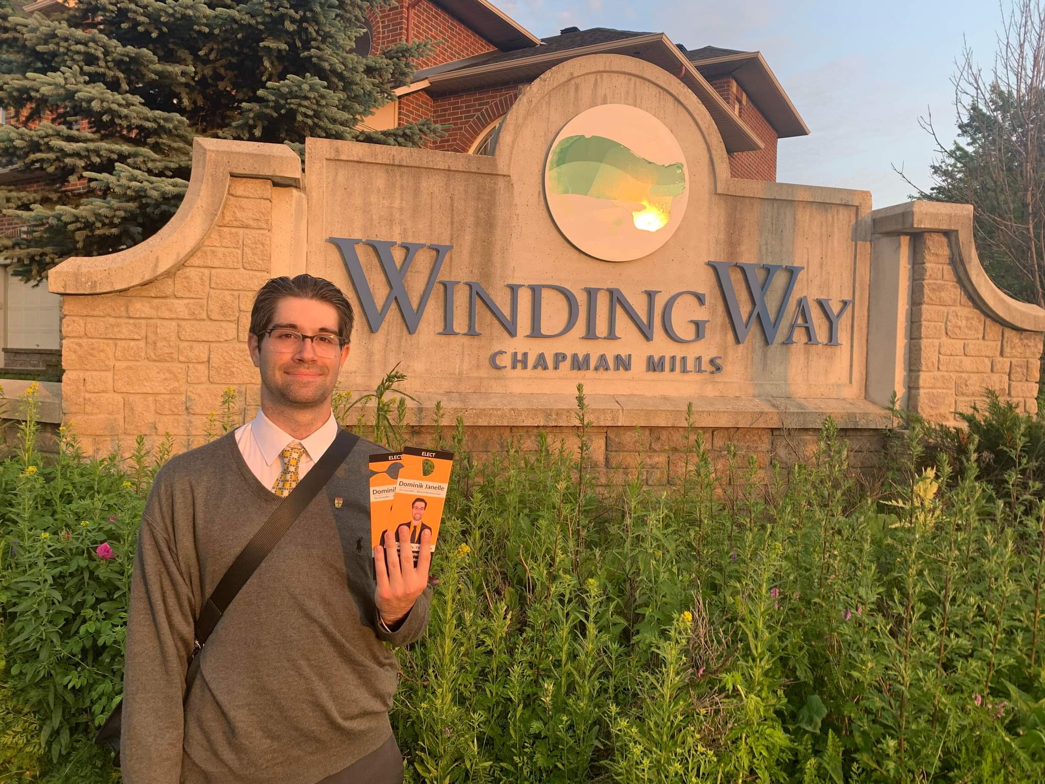 Dominik Janelle canvassing in the community of Winding Way.